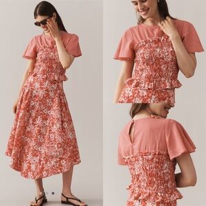2 pieces By Anthropologie Smocked Linen Twofer Top + Skirt